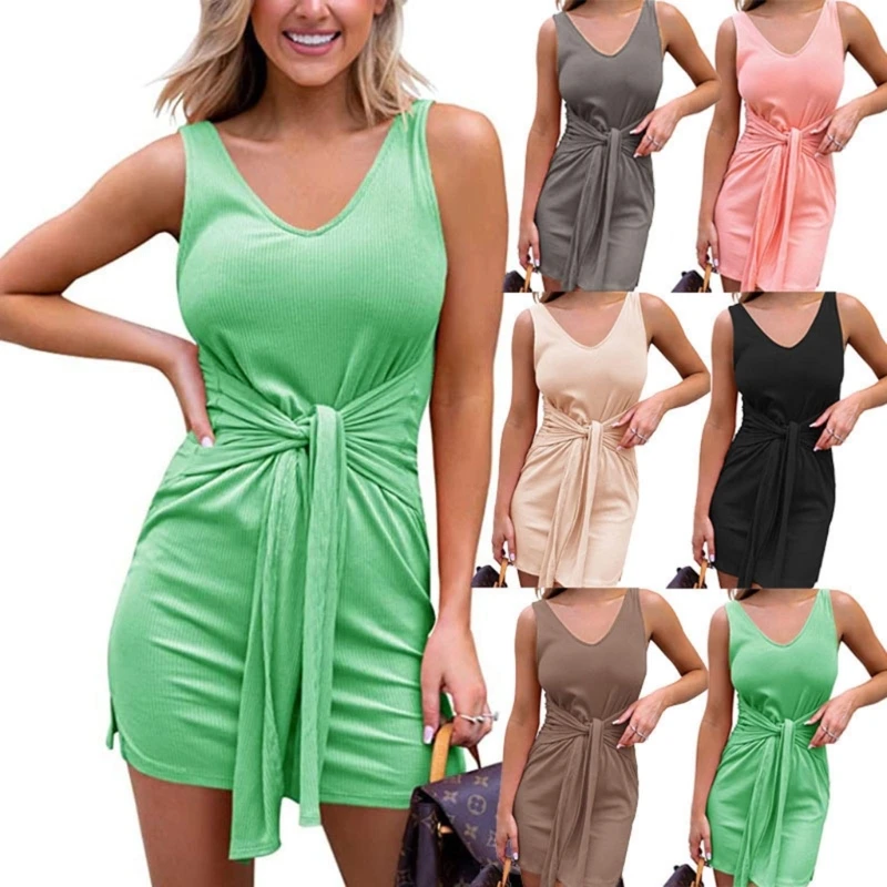 Women's Short Belted Dresses Elegant and Fashionable Ruched Sleeveless Bodycon Dress with VNeckline
Women's Short Belted Dresses Elegant and Fashionable Ruched Sleeveless Bodycon Dress with VNeckline