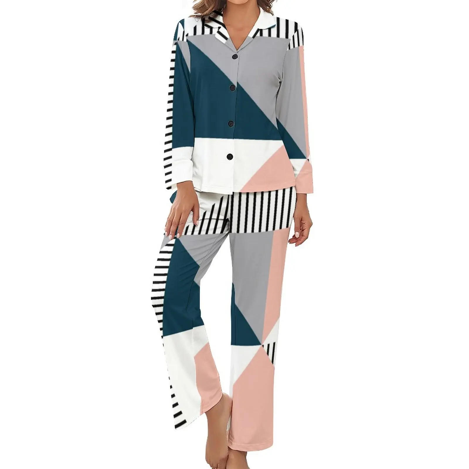 Nordic Lines Pajamas 2 Pieces Abstract Colorful Geometry Cute Pajamas Set Lady Long Sleeve V Neck Casual Print Home Suit
Nordic Lines Pajamas 2 Pieces Abstract Colorful Geometry Cute Pajamas Set Lady Long Sleeve V Neck Casual Print Home Suit