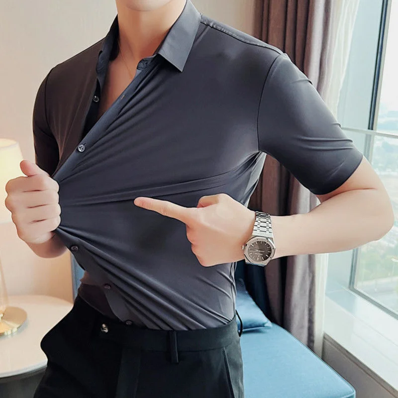 2022 Men's High Elasticity Seamless Short Sleeve Slim Casual Solid Color Business Formal Dress Shirts Social Blouse
2022 Men's High Elasticity Seamless Short Sleeve Slim Casual Solid Color Business Formal Dress Shirts Social Blouse