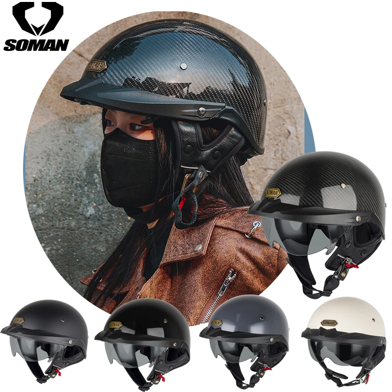 

Retro Half Face Motorcycle Helmet for Men Black Vintage Summer Motorbike Chopper Outside Riding Big Size DOT Approved Helmets