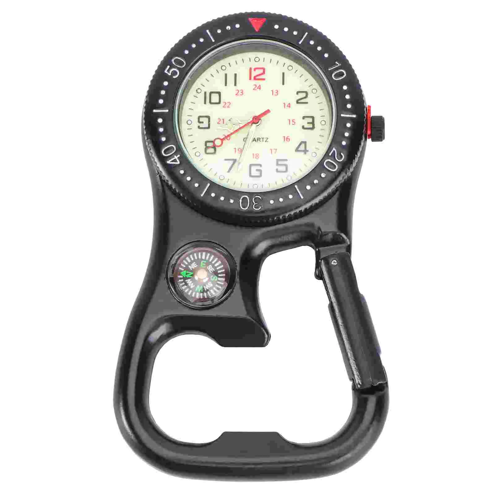 

Clip-On Carabiner Luminous Face Backpacker FOB Watch With Compass Bottle Opener For Mountaineering Sports Equipment Black