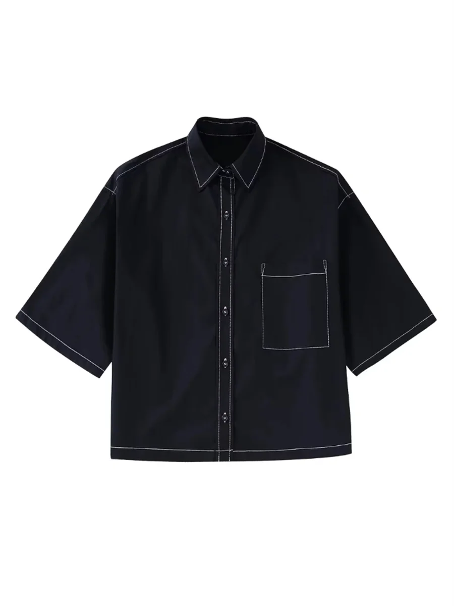 Women Fashion Black Bright Line Decoration Straight Shirts 2022 Summer Half Sleeves Pockets Casual Female Tops
Women Fashion Black Bright Line Decoration Straight Shirts 2022 Summer Half Sleeves Pockets Casual Female Tops