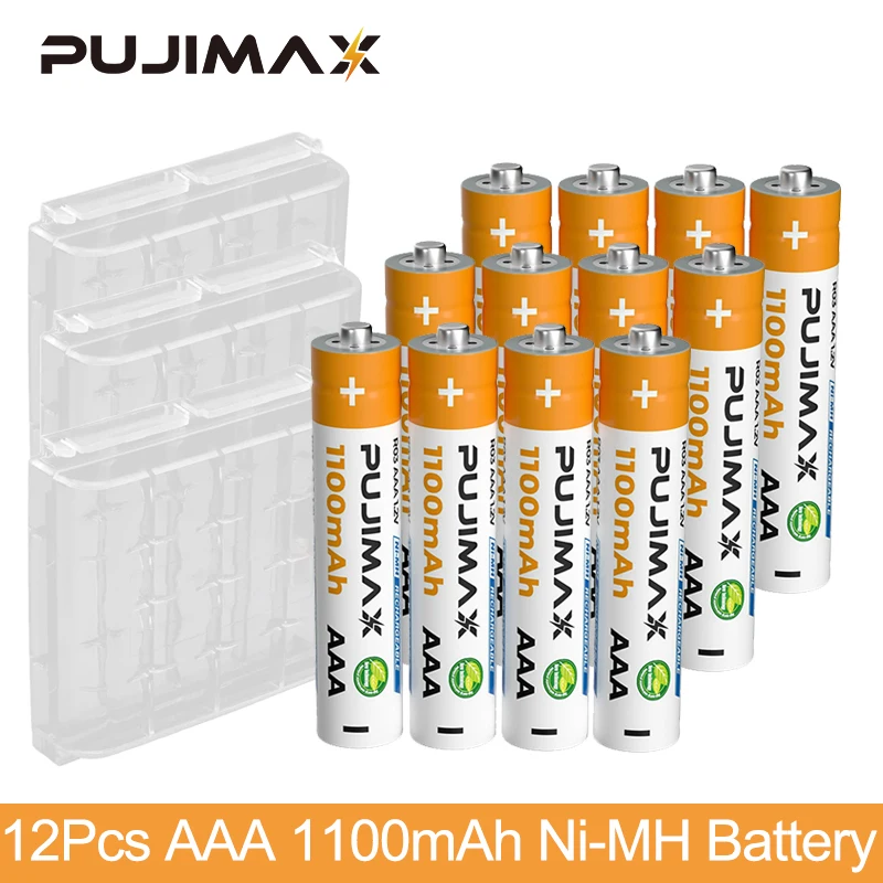 

PUJIMAX 12Pcs AAA 1100mAh 1.2V Battery Rechargeable Ni-MH With Battery Box For Camera Microphone Flashlight Hair Trimmer Durable