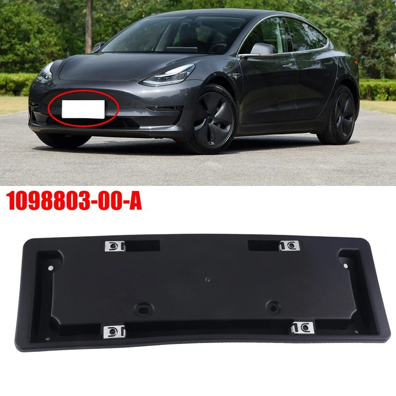 

1 Piece License Plate Bumper Mounting Holder Bracket 1098803-00-A Front Black ABS For 2017-2021 Tesla Model 3