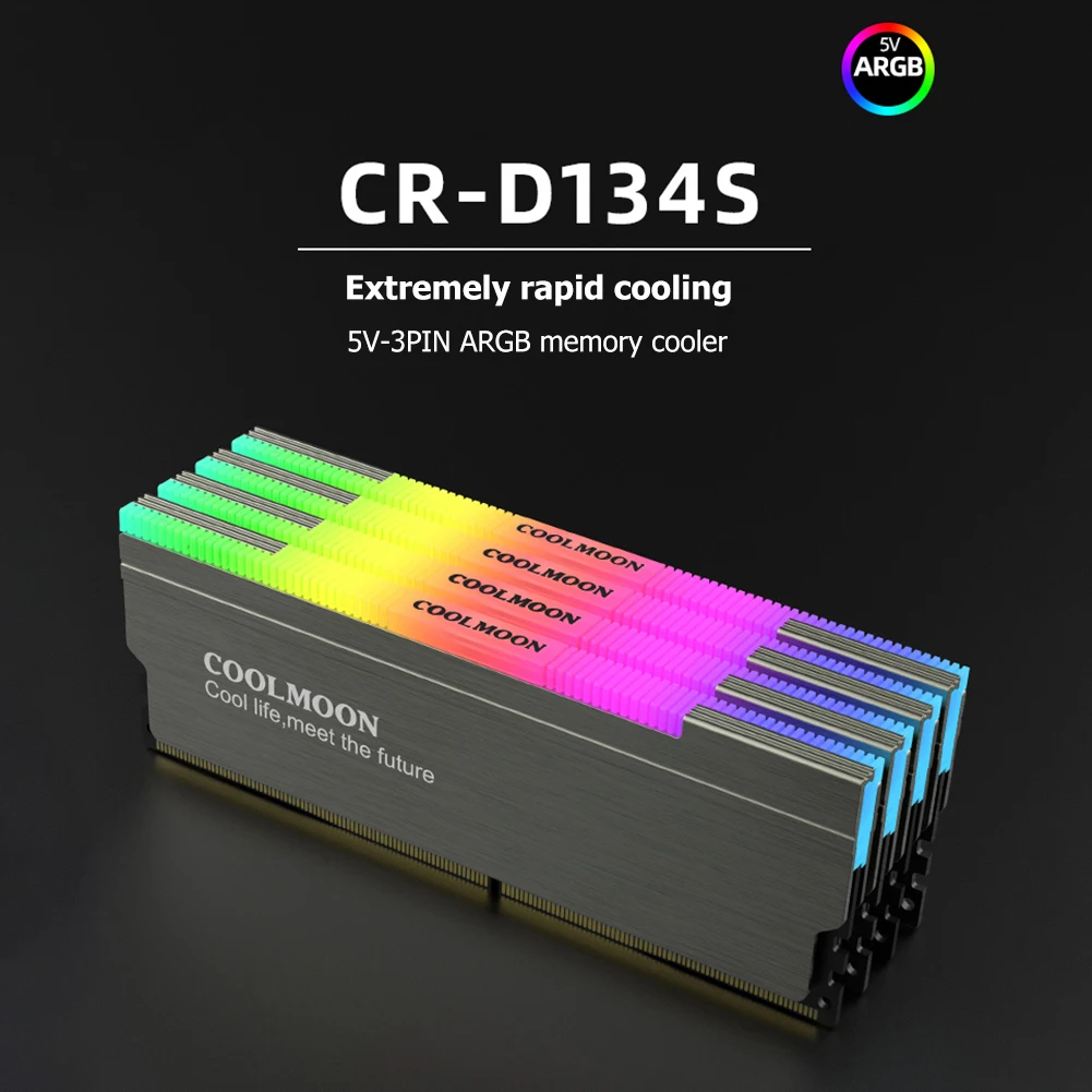 

COOLMOON CR-D134S ARGB RAM Heatsink Heat Spreader Cooler 5V 3PIN Male Female Desktop PC Computer Memory Support RGB Controller