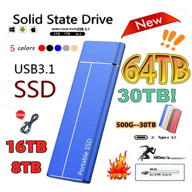 2023 Original High-speed 16TB 4TB 2TB SSD Portable External Solid State Hard Drive USB3.1 Interface Mobile Hard Drive for Laptop
2023 Original High-speed 16TB 4TB 2TB SSD Portable External Solid State Hard Drive USB3.1 Interface Mobile Hard Drive for Laptop