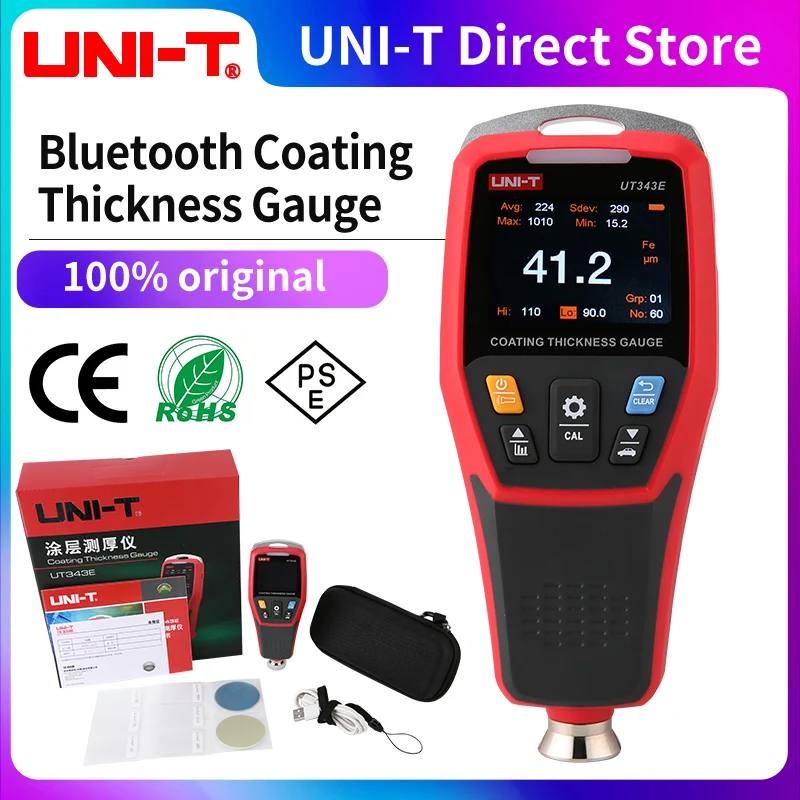 UNI-T Coating Thickness Gauge UT343E Color Screen With Bluetooth Data Transmission Vehicle Paint Meter FE/NFE Paint Film Tester
UNI-T Coating Thickness Gauge UT343E Color Screen With Bluetooth Data Transmission Vehicle Paint Meter FE/NFE Paint Film Tester