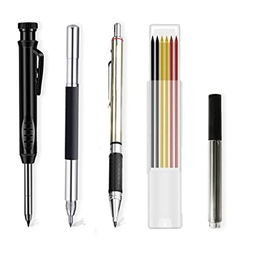 

Solid Carpenter Pencil Kit with 15 Refills Mechanical Carpenter Pencil with Double Head Engraving Mark Pen