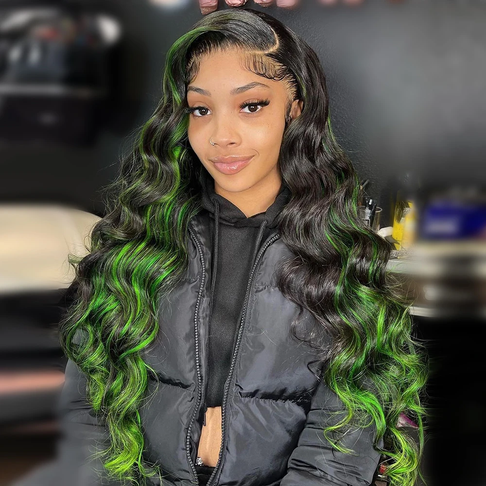 Highlight Green With Black 13x6 13x4 Transparent Lace Front Human Hair Wigs Body Wave T Part Lace Front Wig Remy Human Hair 250%
Highlight Green With Black 13x6 13x4 Transparent Lace Front Human Hair Wigs Body Wave T Part Lace Front Wig Remy Human Hair 250%