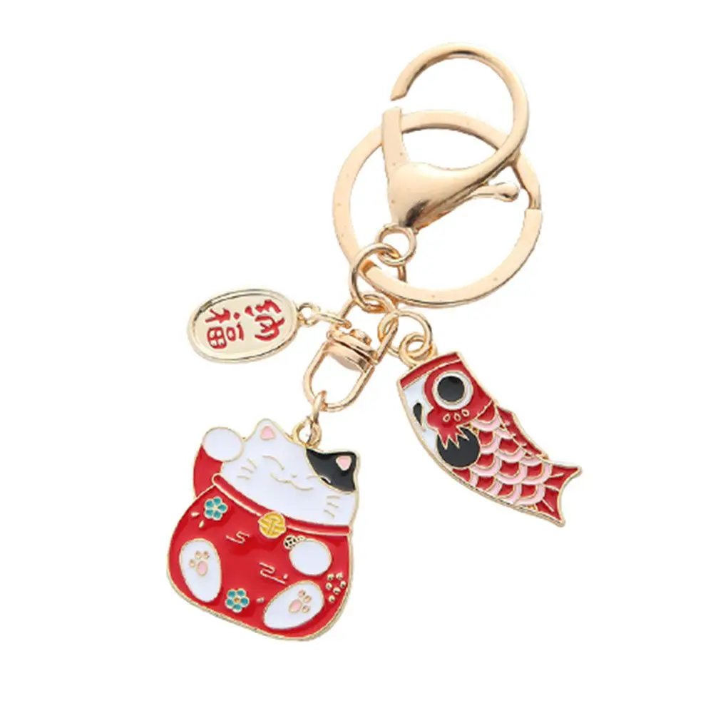 

Fashion Cute Lucky Cat Keychain Japanese Cartoon Koi Keyring Bag Ornaments Car Keyrings Bag Charm Key Chain for Airpods