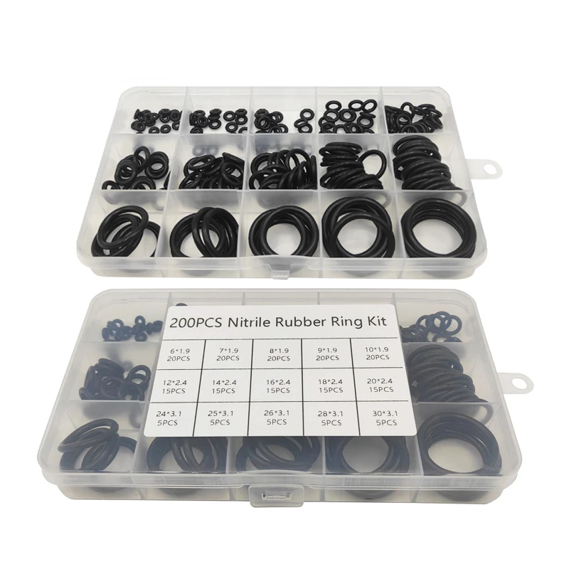 200pcs/Box Rubber O Ring Thickness1.9mm Assortment Black O-Ring Seals Set Nitrile Washers High Quality For Car Gasket 15 Sizes
200pcs/Box Rubber O Ring Thickness1.9mm Assortment Black O-Ring Seals Set Nitrile Washers High Quality For Car Gasket 15 Sizes