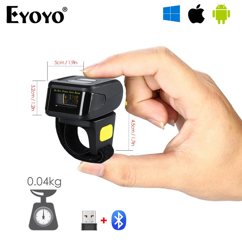 

Eyoyo Portable Wearable 1D Bar Code Reader USB Wired Mini Bluetooth Wireless Ring Barcode Scanner Used For Warehouse Logistics