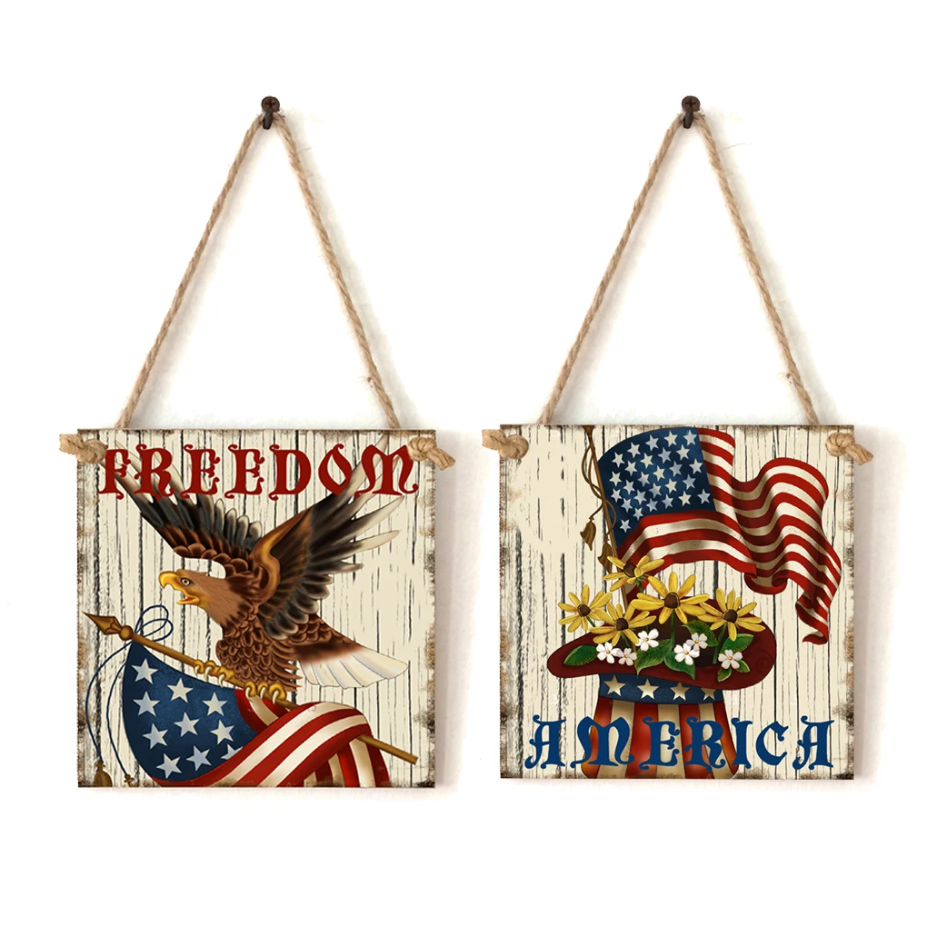 2-piece Wooden Square America 4th of July Plaque Sign DIY Freedom Wood Blanks Crafts Hanging Board with 2 Hemp Ropes Arts 
2-piece Wooden Square America 4th of July Plaque Sign DIY Freedom Wood Blanks Crafts Hanging Board with 2 Hemp Ropes Arts