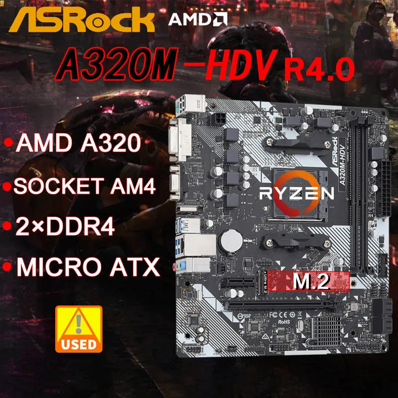 

A320 Motherboard ASROCK A320M HDV R4.0 Socket AM4 DDR4 32GB M.2 PCI-E 3.0 support R3 R5 R7 R9 AMD cpu USB3.1 VGA Micro ATX