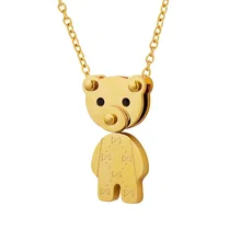 Cute Bear Pendant Necklace Women Girl Exquisite Wild Clavicle Chain Necklace Hip Hop Jewelry 316L Stainless Steel Non-fading