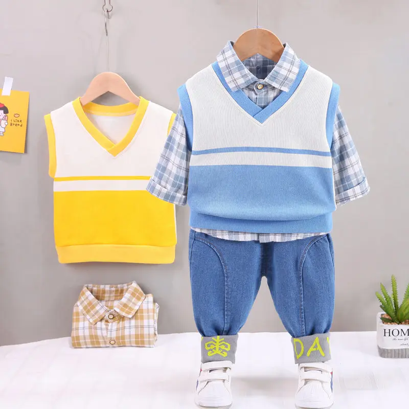 Spring Fashion Kids Cotton Clothes Baby Boys Girls Sweater Vest Plaid Shirts Jeans 3Pcs/sets Pocket Children Toddler Tracksuits
Spring Fashion Kids Cotton Clothes Baby Boys Girls Sweater Vest Plaid Shirts Jeans 3Pcs/sets Pocket Children Toddler Tracksuits