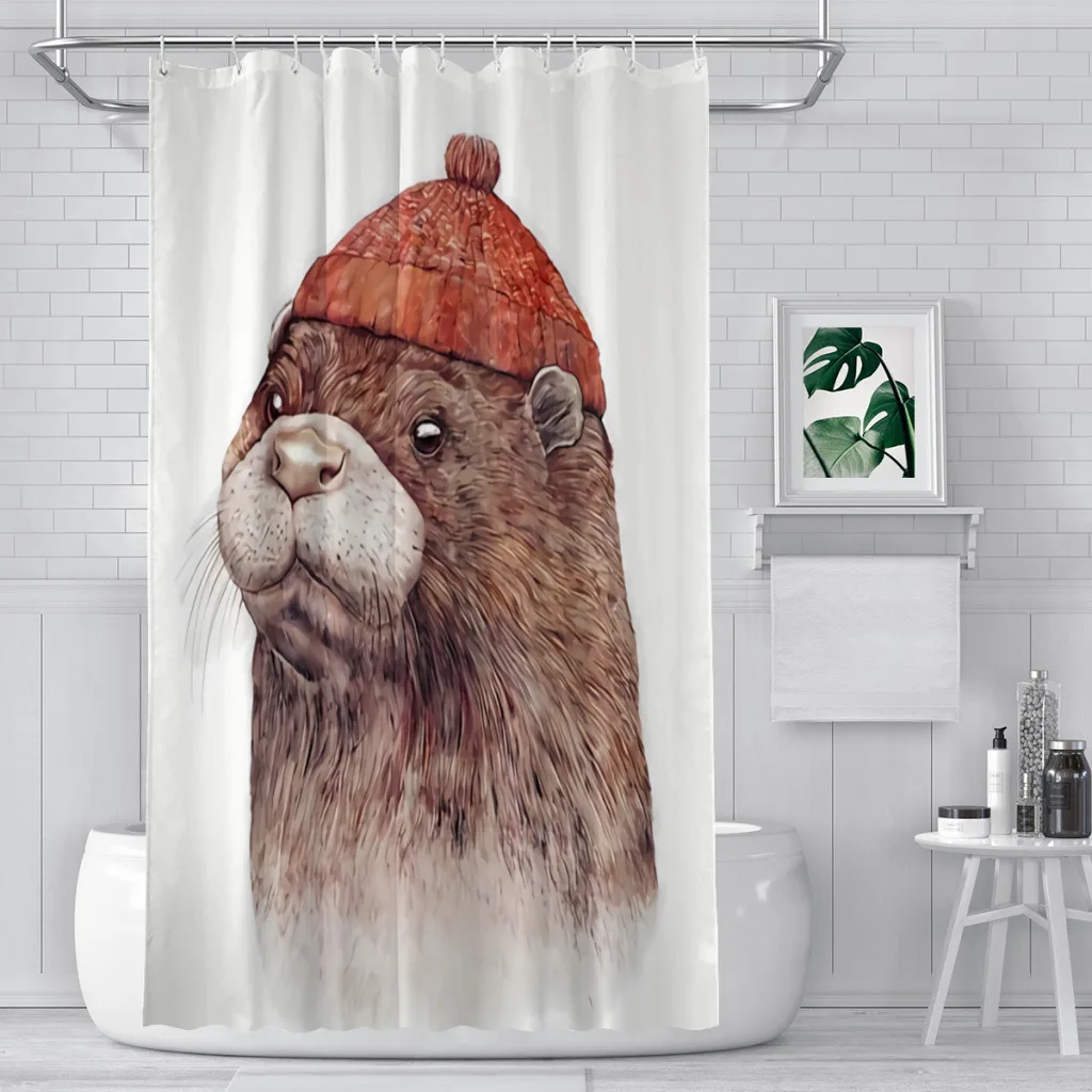 

Cute Kawaii Bathroom Shower Curtains Otter Pet Lover Waterproof Partition Curtain Funny Home Decor Accessories
