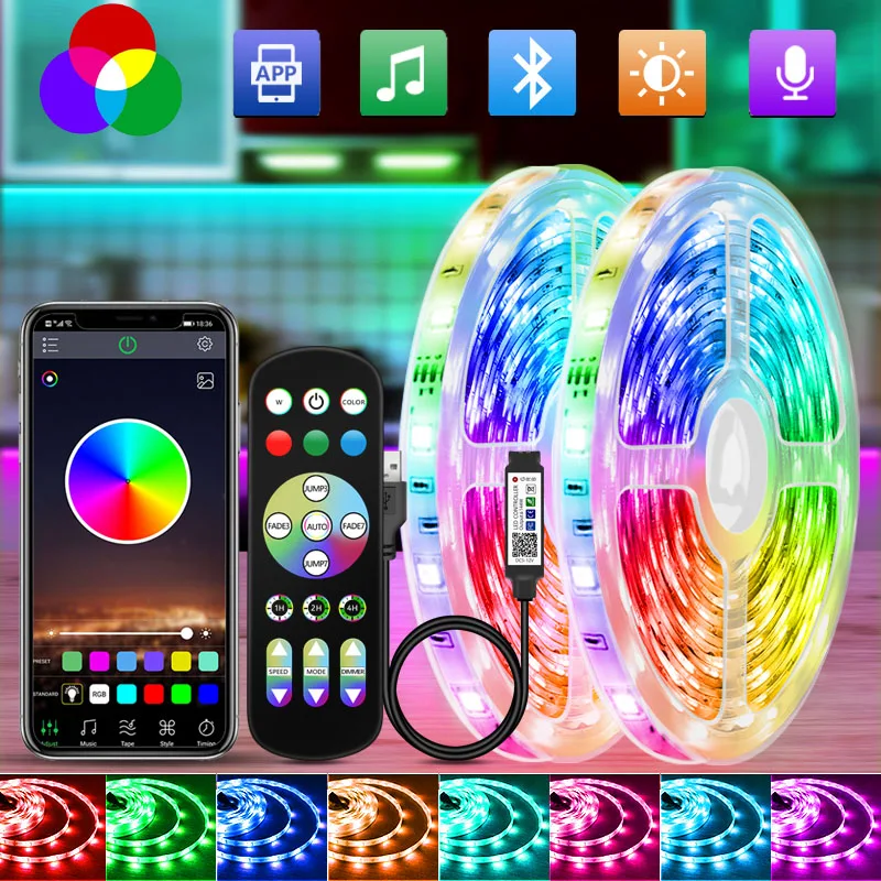 USB LED Strip Lights Bluetooth RGB 5050 5V RGB LED Lamp Ribbon Flexible Light For Room Decoration TV BackLight Diode Tape 1M-10M
USB LED Strip Lights Bluetooth RGB 5050 5V RGB LED Lamp Ribbon Flexible Light For Room Decoration TV BackLight Diode Tape 1M-10M