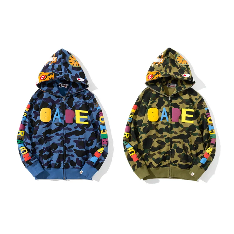 100%Cotton Embroidery Bape Shark Classic Camouflage Hoodie New High Quality Zipper Sports Jacket For Men Women Hip-hop Oversize
100%Cotton Embroidery Bape Shark Classic Camouflage Hoodie New High Quality Zipper Sports Jacket For Men Women Hip-hop Oversize