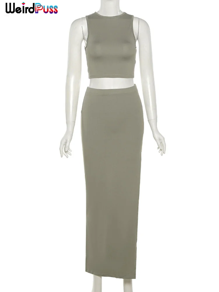 Weird Puss Sexy Party Two Piece Set Women Sleeveless Tank Tops+Side Split Long Skirts Summer Elegant Soft Elastic Matching Suit
Weird Puss Sexy Party Two Piece Set Women Sleeveless Tank Tops+Side Split Long Skirts Summer Elegant Soft Elastic Matching Suit
