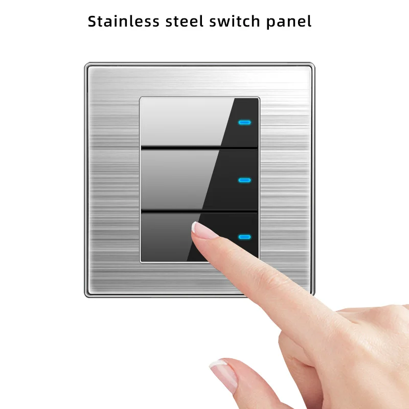 3gang2way household light switch, stainless steel panel wall switch with USB power socket, LED light mirror reset switch 86*86mm
3gang2way household light switch, stainless steel panel wall switch with USB power socket, LED light mirror reset switch 86*86mm