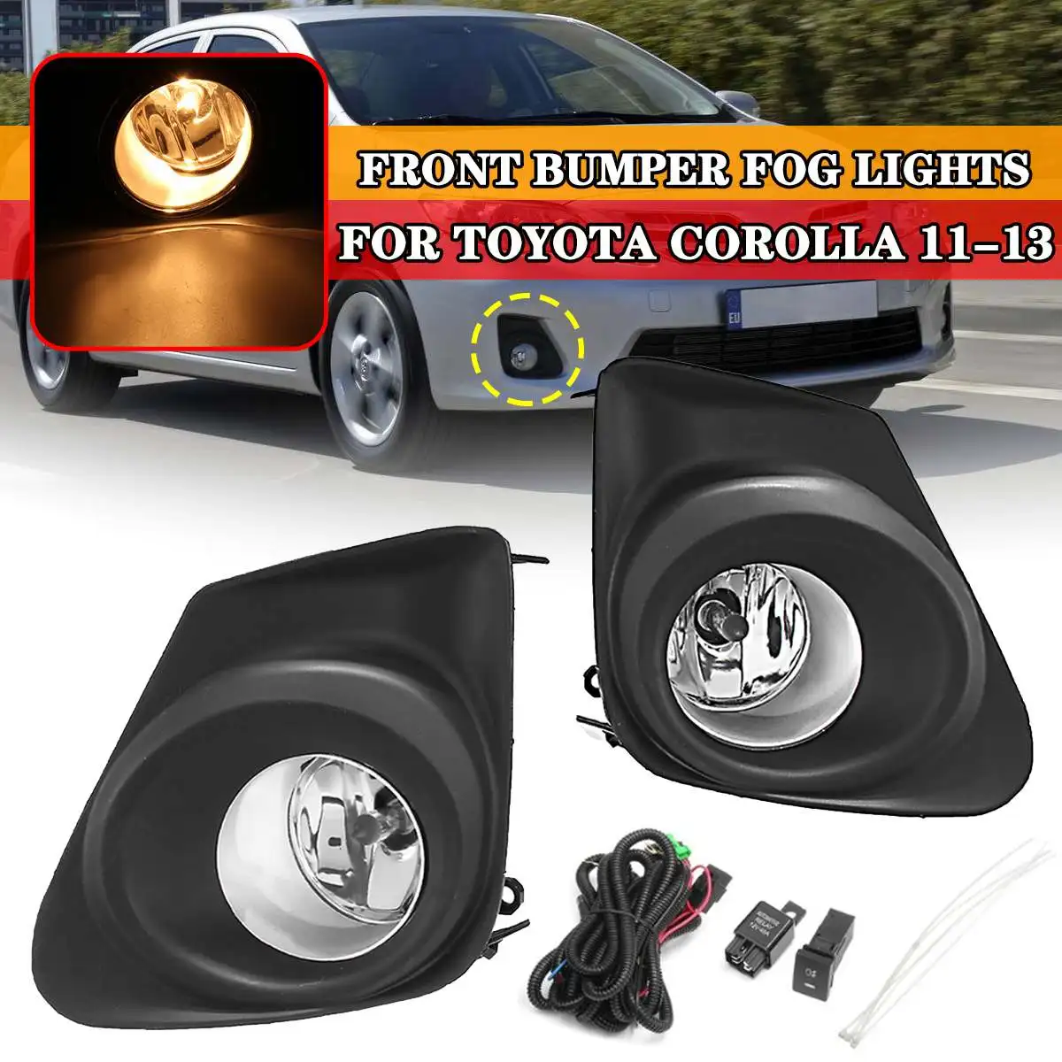 Pair 12V 55W Car Front Bumper Fog Lights Lamp with Grilles Cover with H11 Bulb Switch Kit Pair for Toyota Corolla 2011 2012 2013
Pair 12V 55W Car Front Bumper Fog Lights Lamp with Grilles Cover with H11 Bulb Switch Kit Pair for Toyota Corolla 2011 2012 2013