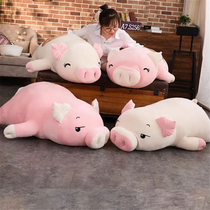 

38~110cm Lying Plush Piggy Toy Kawaii Animals Soft Plushie Hand Warmer Blanket Squishy Pig Stuffed Doll Kids Comforting Gift