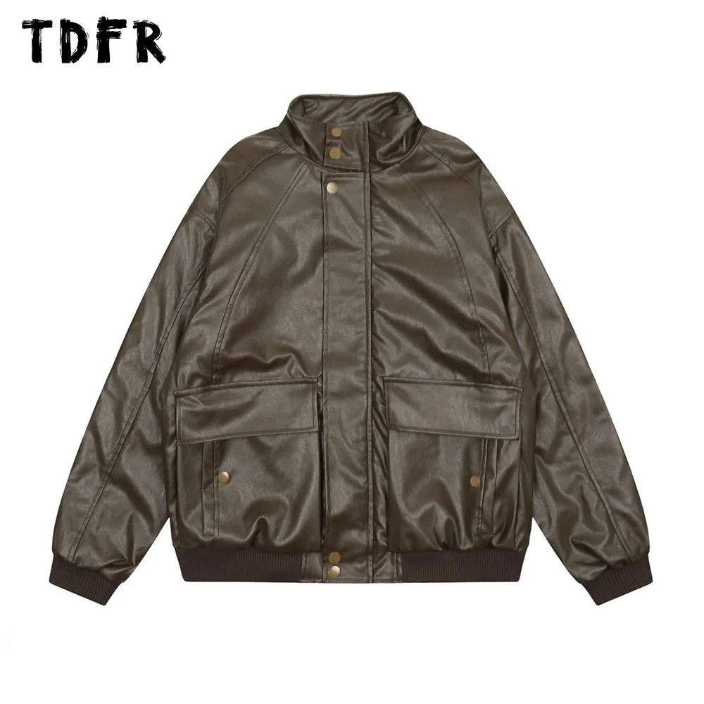 Мужская кожаная куртка с карманами, Повседневная Свободная стеганая куртка в стиле ретро с воротником-стойкой и длинным рукавом, верхняя одежда для осени и зимы
Мужская кожаная куртка с карманами, Повседневная Свободная стеганая куртка в стиле ретро с воротником-стойкой и длинным рукавом, верхняя одежда для осени и зимы