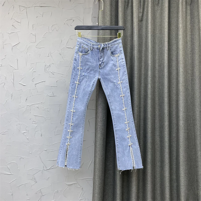 Korean Style Women's Clothing 2022 Spring New Fashion Beads Diamond Split Flared Jeans Trousers Woman Washed Jean Femme Pants
Korean Style Women's Clothing 2022 Spring New Fashion Beads Diamond Split Flared Jeans Trousers Woman Washed Jean Femme Pants