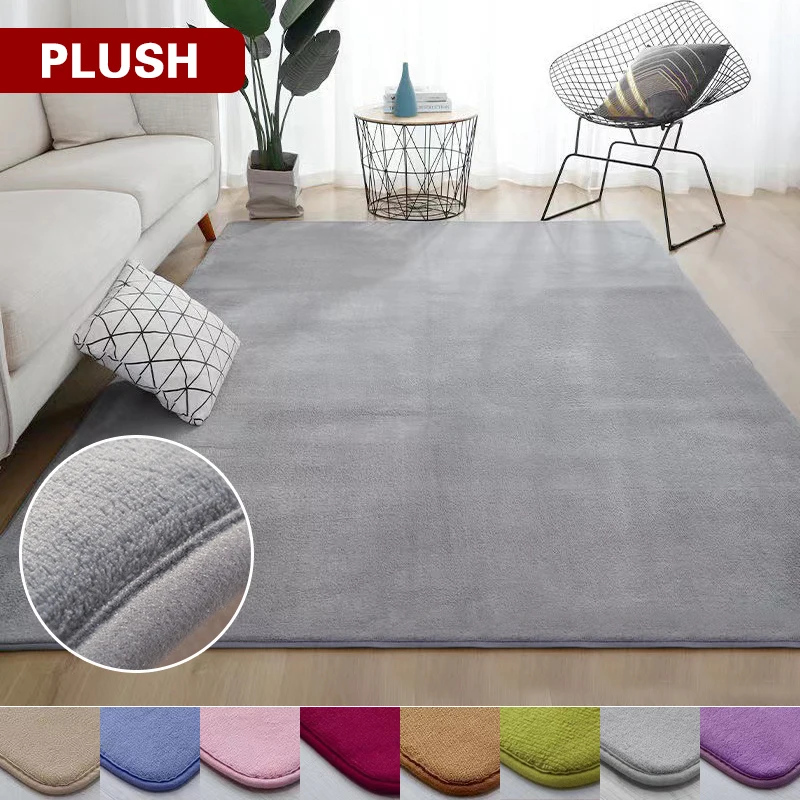 

Plain Thick Coral Velvet Carpet Modern Living Room Area Carpet Modern Bedroom Bedside Rug Tatami Crawling Mat Home Decorate