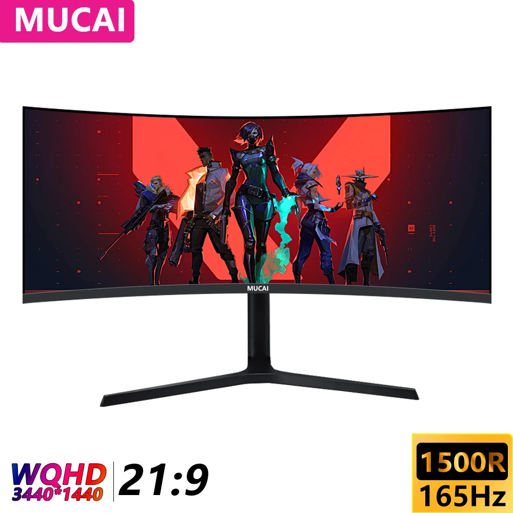 

MUCAI 34 Inch Monitor 144Hz Wide Display 21:9 MVA 165Hz Desktop LED 1500R Curved Gamer Computer Screen WQHD DP/3440*1440
