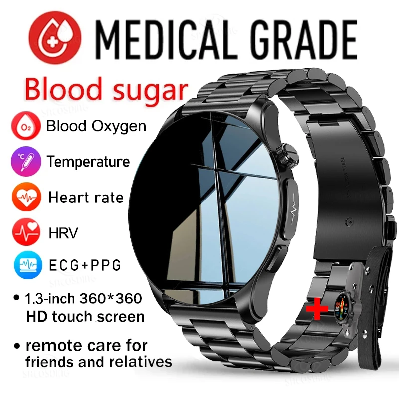 

2023 New Blood Glucose ECG+PPG Smart Watch Men Body Temperature Blood Pressure Health Watch IP68 Waterproof Clock Men Smartwatch