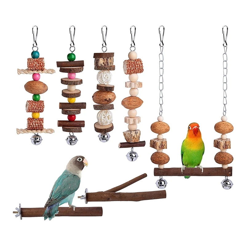 7 Packs Bird Parakeets Chewing Toys-Wood Hanging Bird Cage Toys Set-Climbing Ladder Bird Swing Toys For Parakeets
7 Packs Bird Parakeets Chewing Toys-Wood Hanging Bird Cage Toys Set-Climbing Ladder Bird Swing Toys For Parakeets
