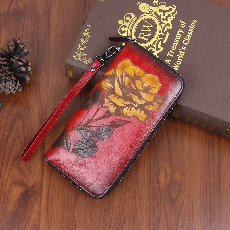 Genuine Leather Women Long Wallet Clutch Wrist Bag Embossing Female Real Cowhide Retro Card Rose Flower Purse Money Handy Bag
Genuine Leather Women Long Wallet Clutch Wrist Bag Embossing Female Real Cowhide Retro Card Rose Flower Purse Money Handy Bag