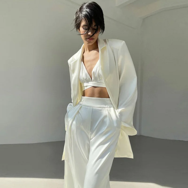 2022Spring New European and American Fashion Vest Suit Lace-up Skirt Trousers Draping Satin Suit for Women
2022Spring New European and American Fashion Vest Suit Lace-up Skirt Trousers Draping Satin Suit for Women