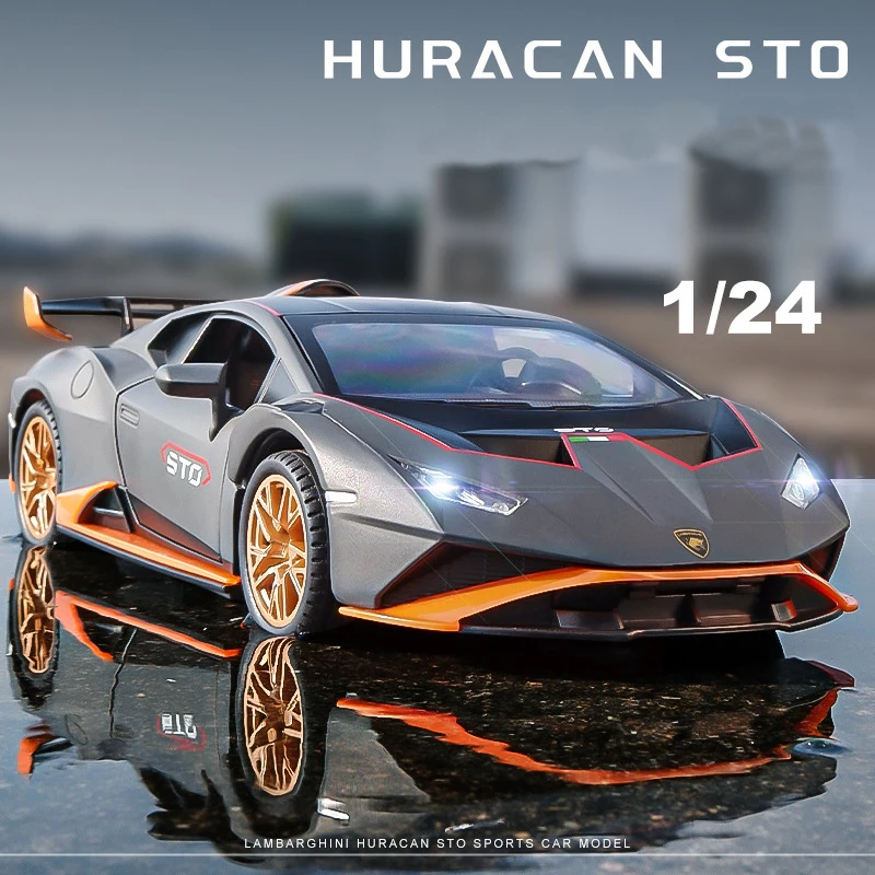 

1:24 New HURACAN STO Alloy Sports Car Model Diecasts Metal Toy Racing Simulation Sound Light Collection Kids Toy Gifts
