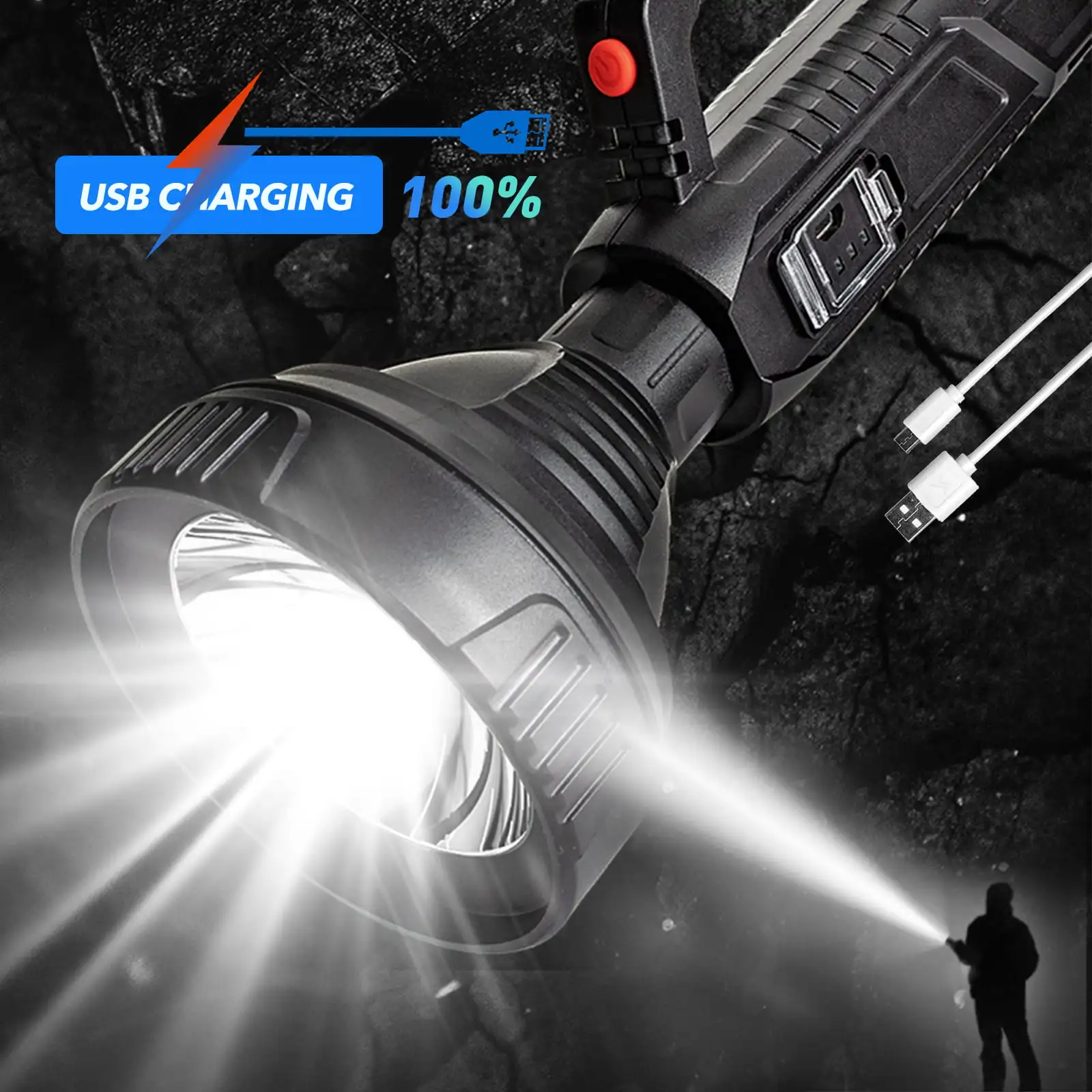 Tenozek 50000 Lumens Super Bright LED Flashlight, Big Beam Long-Range Flashlight USB Rechargeable Waterproof Torch Light for Cam
Tenozek 50000 Lumens Super Bright LED Flashlight, Big Beam Long-Range Flashlight USB Rechargeable Waterproof Torch Light for Cam