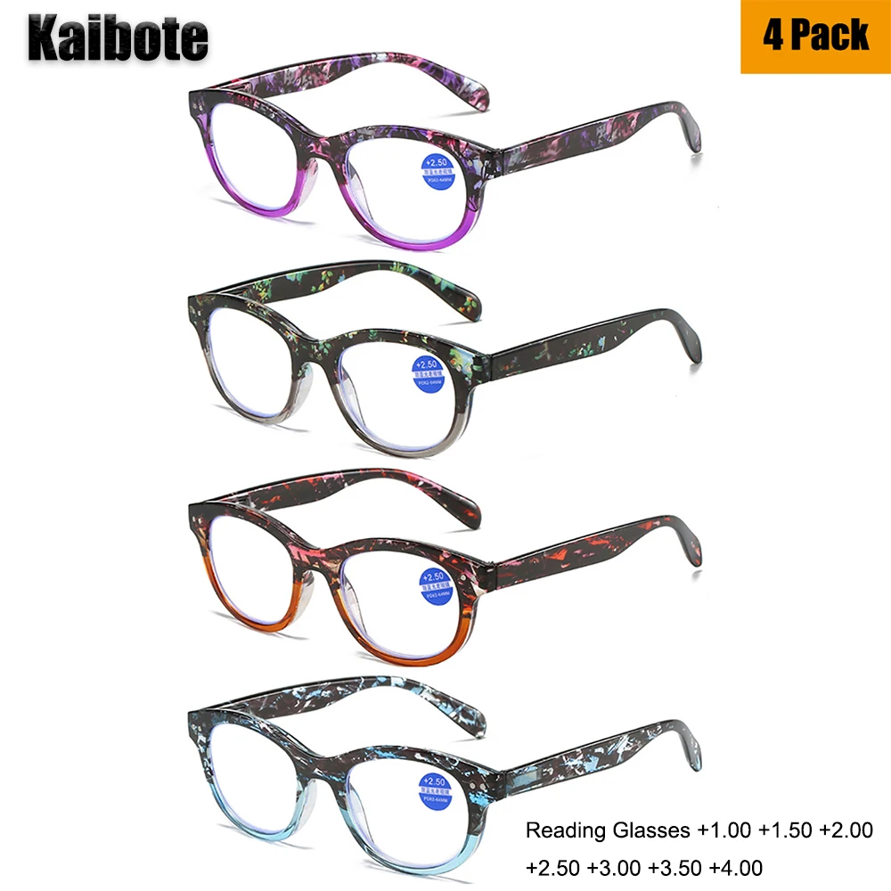 

4 Pack Fashion Blue Light Blocking Reading Glasses for Women Quality Colorful Frame Computer Presbyopic Eyeglasses Anti Blue-Ray