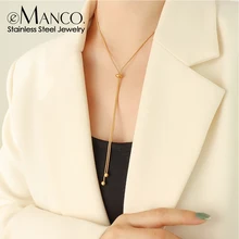 eManco Stainless Steel Y-shaped Beads Collarbone Round Long Pendant Necklace Snake Chain Womens Holiday Gift