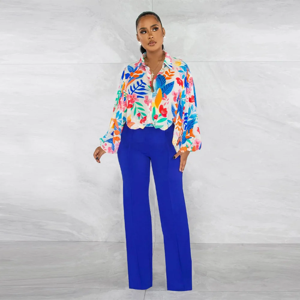 Fashion Chic Women Pants Set Floral Print Lantern Sleeve Shirt Wide Leg Pants Suit 2023 Summer Two Piece Set Outfits Tracksuit
Fashion Chic Women Pants Set Floral Print Lantern Sleeve Shirt Wide Leg Pants Suit 2023 Summer Two Piece Set Outfits Tracksuit
