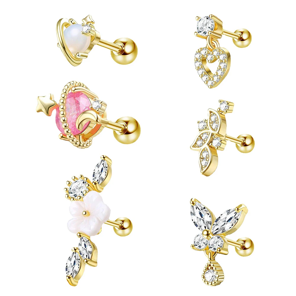 1pc 20G Surgical Steel Ear Piercing Stud Jewelry CZ Star Butterfly Heart Flower Cartilage Helix Conch Screw Back Earring Woman
1pc 20G Surgical Steel Ear Piercing Stud Jewelry CZ Star Butterfly Heart Flower Cartilage Helix Conch Screw Back Earring Woman