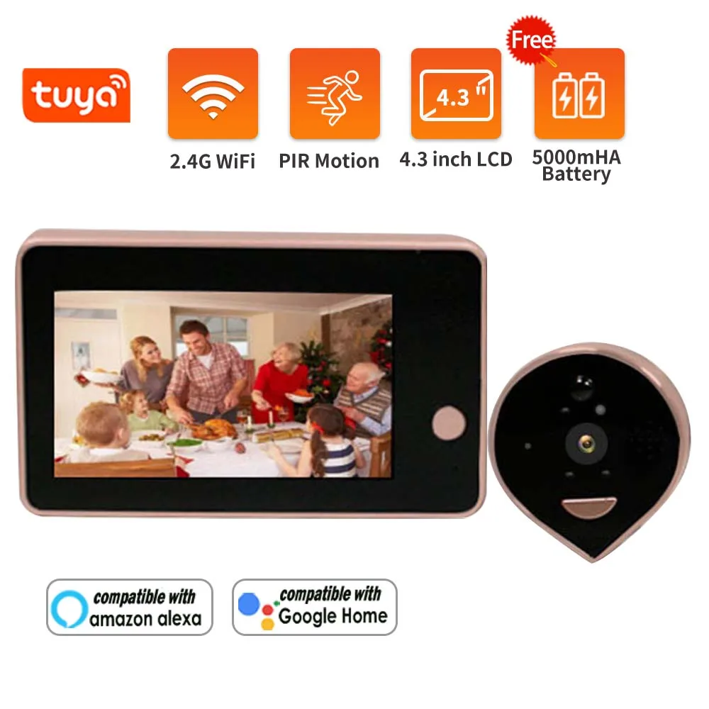 Tuya Smart Video Peephole Doorbell with Wifi Camera 1080P Door Viewer Pir Montion Detection 4.3 Inch Digital Peephole Wifi Doors
Tuya Smart Video Peephole Doorbell with Wifi Camera 1080P Door Viewer Pir Montion Detection 4.3 Inch Digital Peephole Wifi Doors