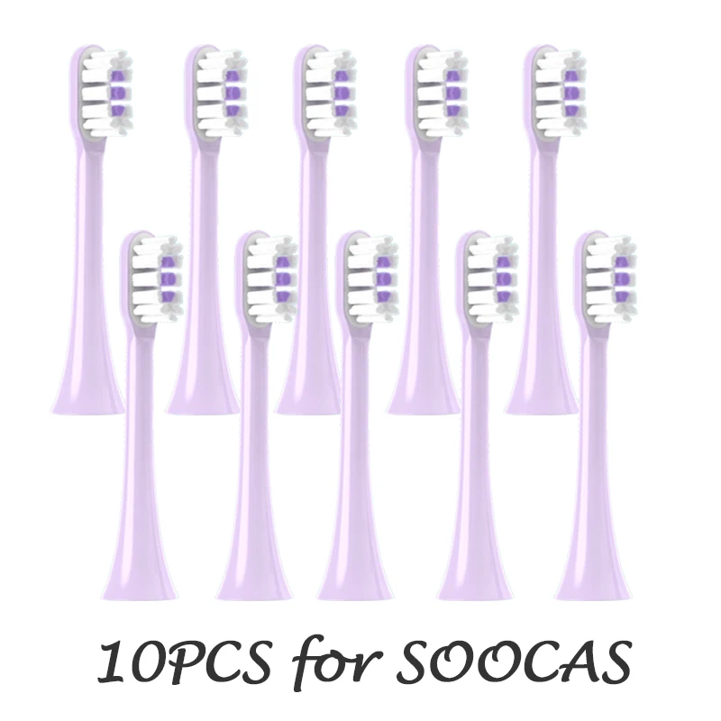 

No Metal 10 PCS Copper Free Replaceable Brush Heads for SOOCAS X3/X3U/X5 Soft DuPont Clean Bristle Purple Sonic Refills Nozzles