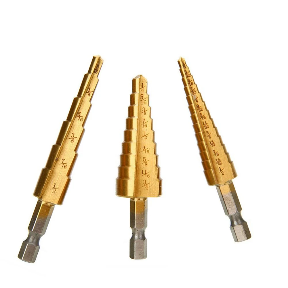 3 Pcs Step Drill Bit Titanium Coated Reamer 1/8-3/4 For Wood Metal Hole Cutter Punching Woodworking Power Drill Tool Accessories
3 Pcs Step Drill Bit Titanium Coated Reamer 1/8-3/4 For Wood Metal Hole Cutter Punching Woodworking Power Drill Tool Accessories