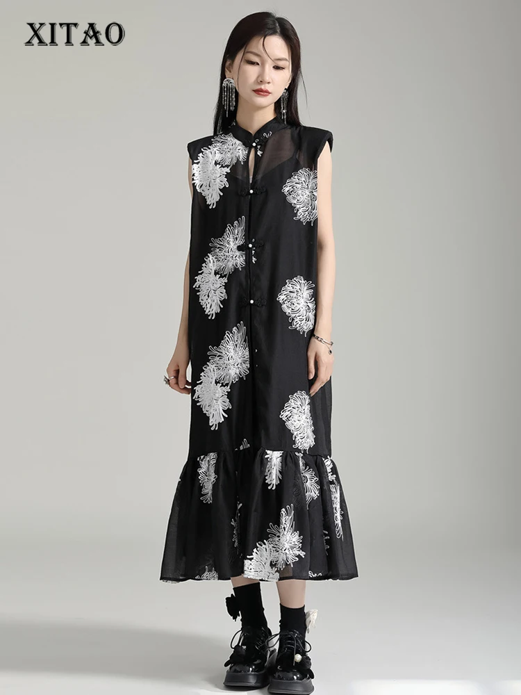 XITAO женское однобортное платье с вышивкой, модное свободное платье без рукавов, женское летнее платье в Корейском стиле, новинка 2023, DMJ1504
