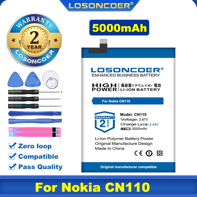 100% Оригинальный LOSONCOER 5000 мАч CN110 аккумулятор для Nokia 1ICP5/65/78 X20 / X10 мобильный телефон