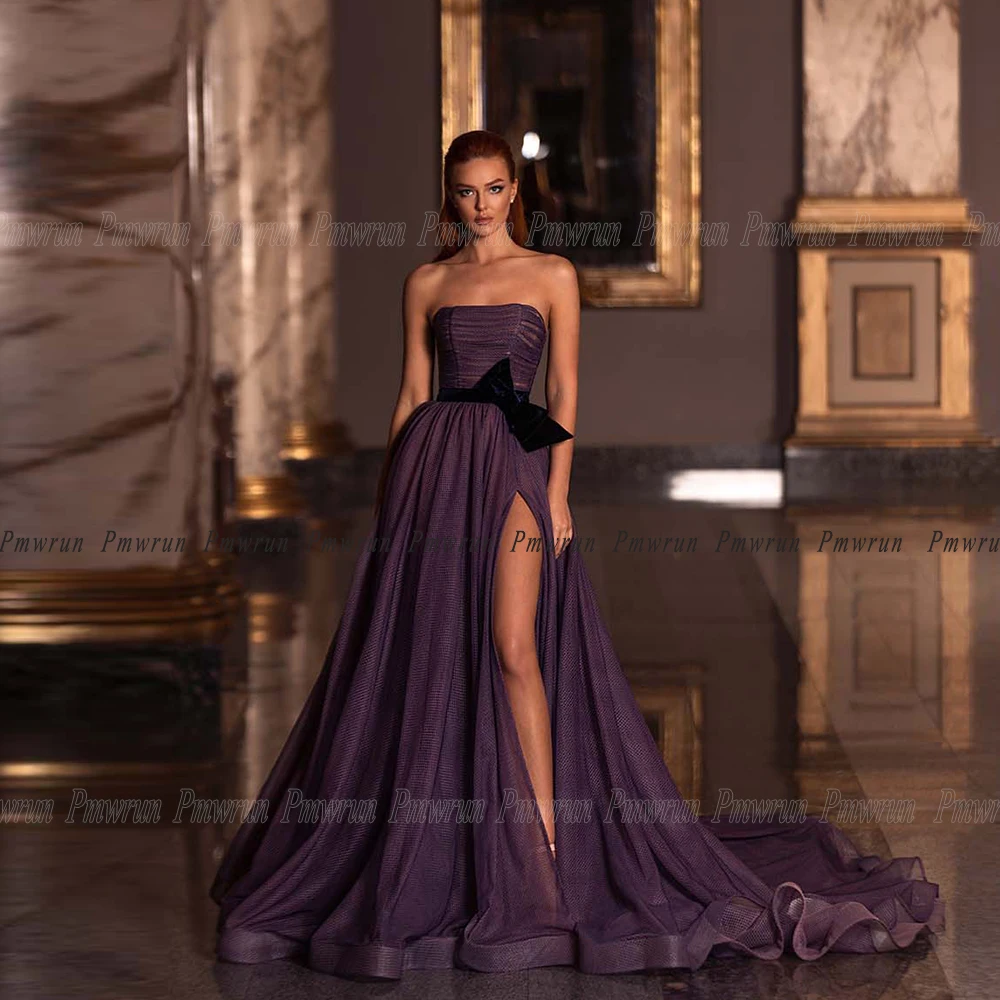 Pmwrun Elegant Women's Dresses for Party 2022 Side Slit Sweep Train Strapless With Bow Sashes A Line Modest Formal Evening Gown
Pmwrun Elegant Women's Dresses for Party 2022 Side Slit Sweep Train Strapless With Bow Sashes A Line Modest Formal Evening Gown
