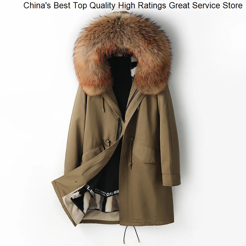 

Parka Hwitex Women Casual Winter Lady Mink fur Lined Jacket Raccoon Fur Collar Long Coat HW1066