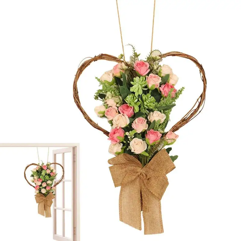 Искусственные цветы, венок в форме сердца из роз, свадебные украшения, гирлянда с бантом, имитация цветка, подвесная гирлянда, венок 
Искусственные цветы, венок в форме сердца из роз, свадебные украшения, гирлянда с бантом, имитация цветка, подвесная гирлянда, венок