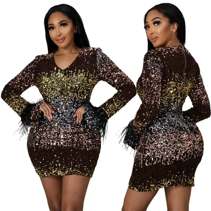 WUHE Feather Patchsork Long Sleeve V Neck Bodycon Sequins Dress Sexy Mini Women Party Club Night Pencil Dresses
WUHE Feather Patchsork Long Sleeve V Neck Bodycon Sequins Dress Sexy Mini Women Party Club Night Pencil Dresses